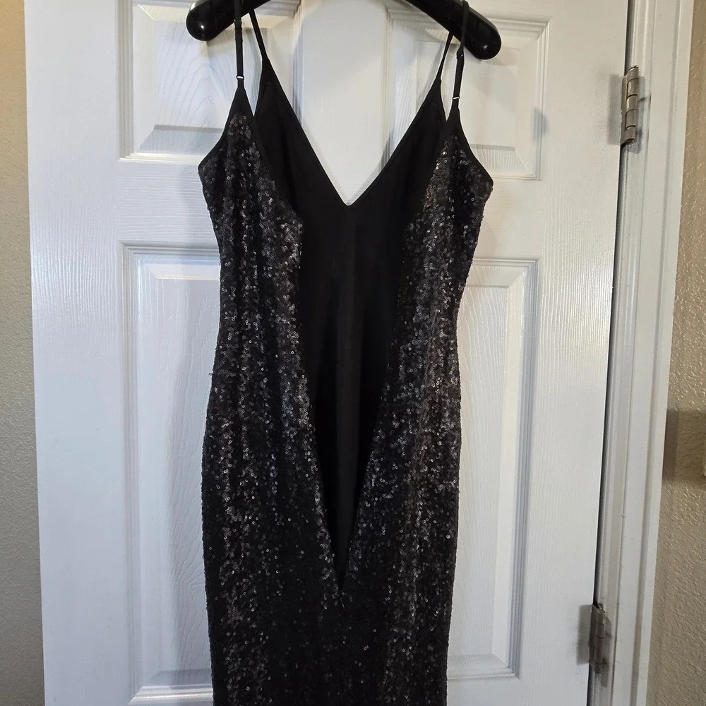 Dress The Population Black Sequin V-Neck Maxi Gown Dress S Made in USA - Picture 7 of 11